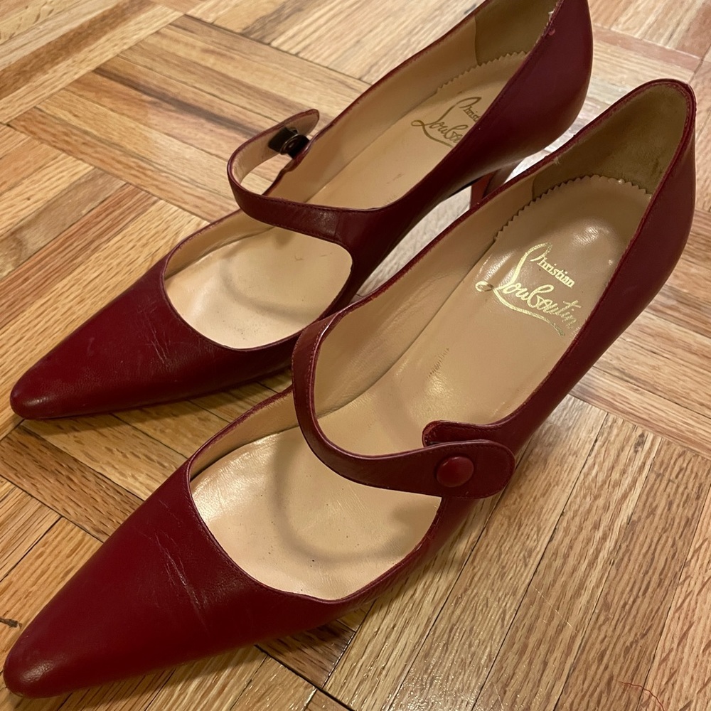 Christian louboutin red Mary Jane kitten heels